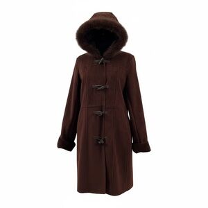 Women's Chocolate Brown Hooded Faux Fur Coat, M